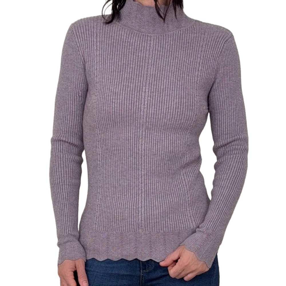 Women’s Wool Blend Vila Milano Lavender Scallop Turtleneck Knit Sweater Cozy